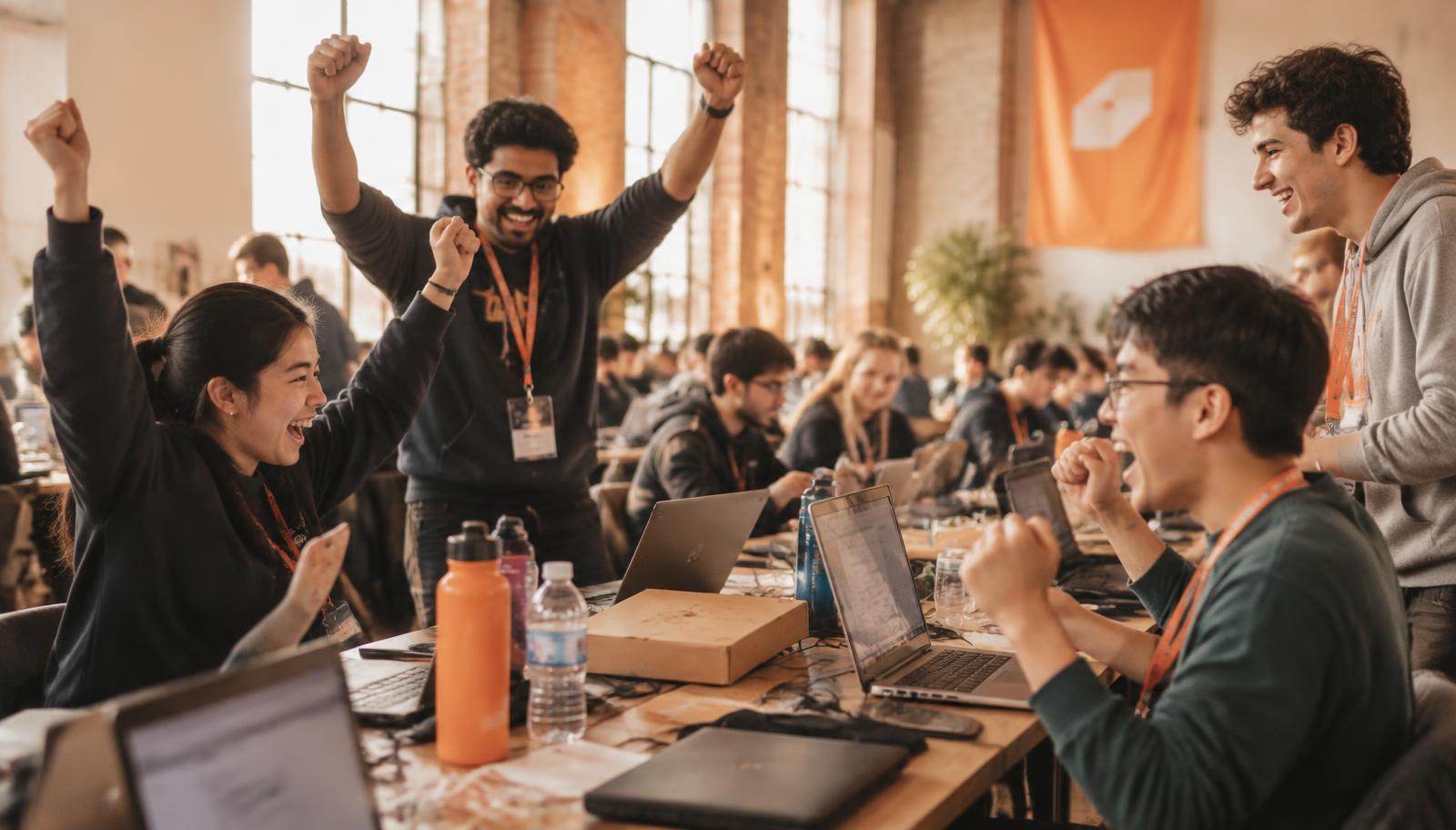 Students building projects at a NeuraMorphix hackathon